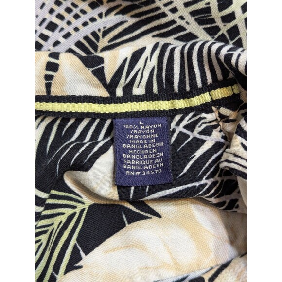 Caribbean Joe Hawaiian Shirt Mens Sz Large L Button Up Rayon Black Yellow Floral - Picture 10 of 10